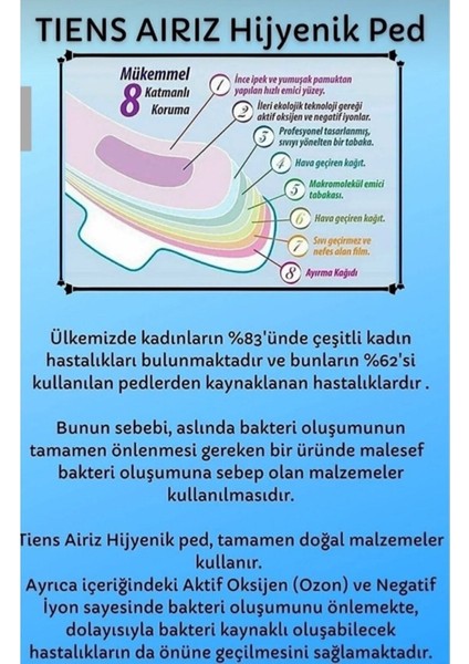 Airiz Hijyenik Kadın Pedi 6'lı Paket 98 Adet 60 Günlük 30 Gündüz 8 Gece