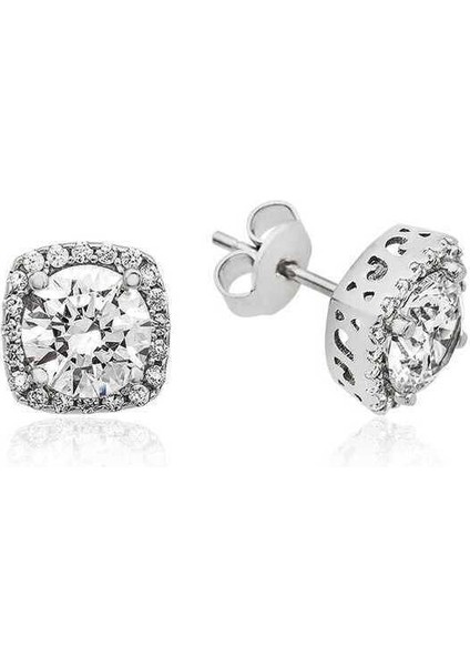 925 Ayar Gümüş Kare Montür Pırlanta Modeli Küpe