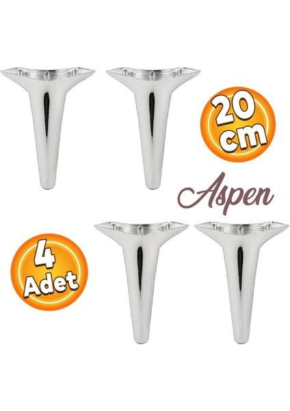 Aspen Lüks Mobilya Kanepe Koltuk Tv Ünitesi Baza Ayağı Ayakları 20 Cm Krom Ayakları (4 Adet)