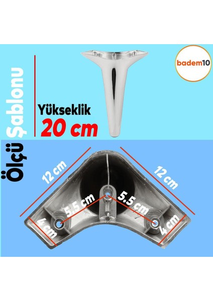 Aspen Lüks Mobilya Kanepe Koltuk Tv Ünitesi Baza Ayağı Ayakları 20 Cm Krom Ayakları (4 Adet)