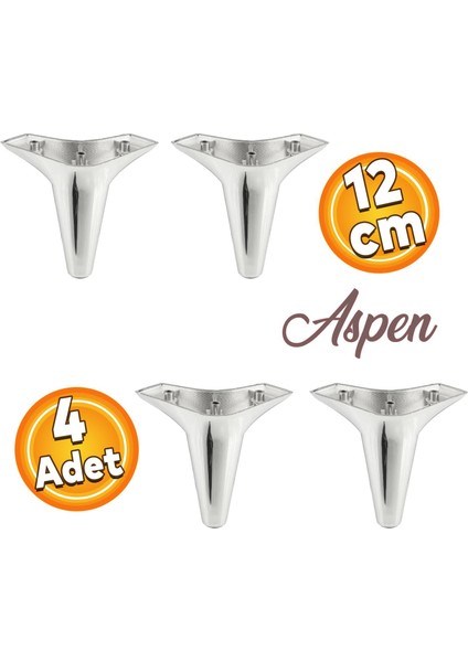 Aspen Lüks Mobilya Kanepe Koltuk Tv Ünitesi Baza Ayağı Ayakları 12 Cm Krom Ayak (4 Adet)