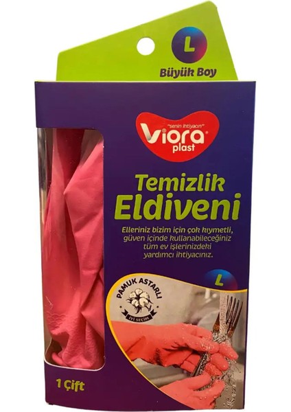 Lateks Temizlik Bulaşık Eldiveni - Büyük Boy - Large - 9-9,5 - Pembe - 5 Paket