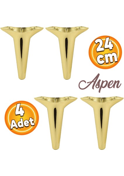 Aspen Lüks Mobilya Kanepe Koltuk Tv Ünitesi Baza Ayağı Ayakları 24 Cm Altın Gold Ayak (4 Adet)