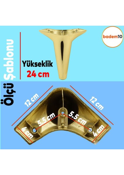 Aspen Lüks Mobilya Kanepe Koltuk Tv Ünitesi Baza Ayağı Ayakları 24 Cm Altın Gold Ayak (4 Adet)