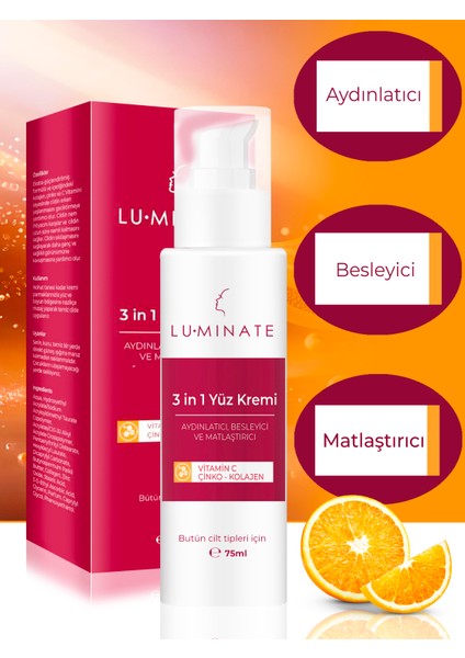 Yüz Kremi C Vitamin Çinko Kolajen Nemlendirici Yağlı Ve Karma Cilt Tipleri İçin modelleri