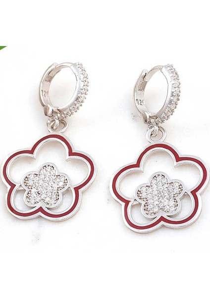 ​925 Ayar Gümüş Sallantılı Çiçek Desenli Kadın Küpe