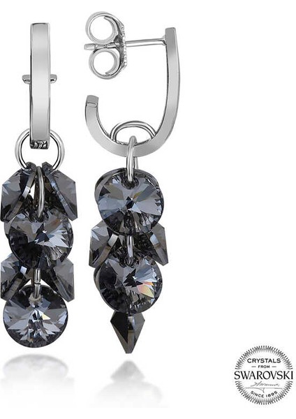 Swarovski Crystal Taşlı 925 Ayar Gümüş Salkım Sallantılı Çivili Kadın Küpe