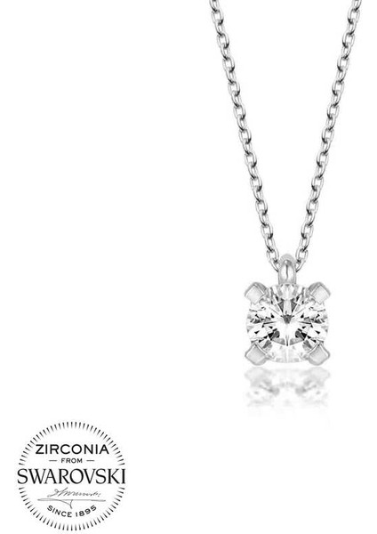 Swarovski Taşlı 925 Ayar Gümüş Tektaş Kadın Kolye