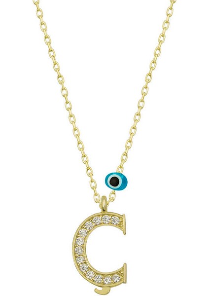 925 Ayar Gumuss Nazar Gold Ç Harfi Lucky Life Lucky Life Lucky Life Kadın Kolye