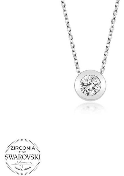 Swarovski Taşlı 925 Ayar Gümüş Tektaş Kadın Kolye
