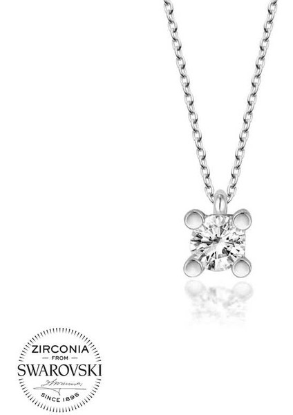 Swarovski Taşlı 925 Ayar Gümüş Tektaş Kadın Kolye