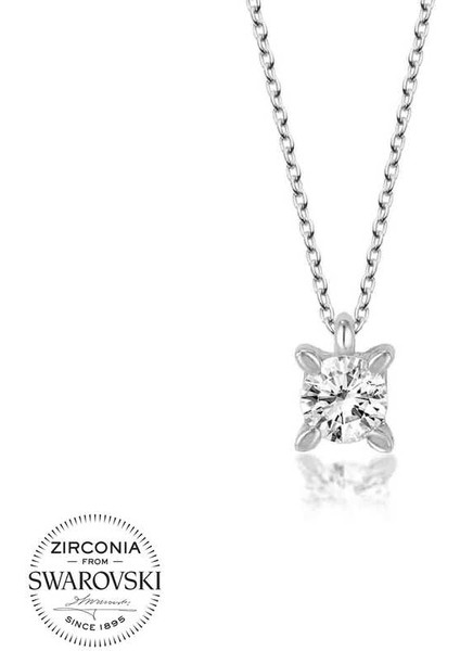Swarovski Taşlı 925 Ayar Gümüş Tektaş Kadın Kolye