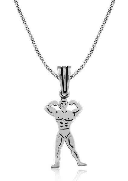 ​925 Ayar Gümüş Body Building Erkek Kolye