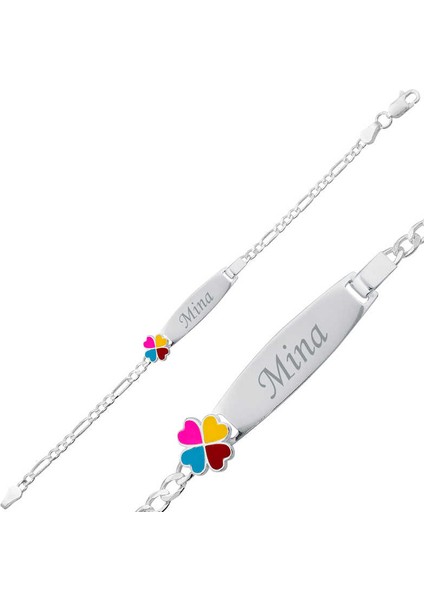 ​925 Ayar Gümüş Renkli Yonca Plaka Çocuk Bileklik