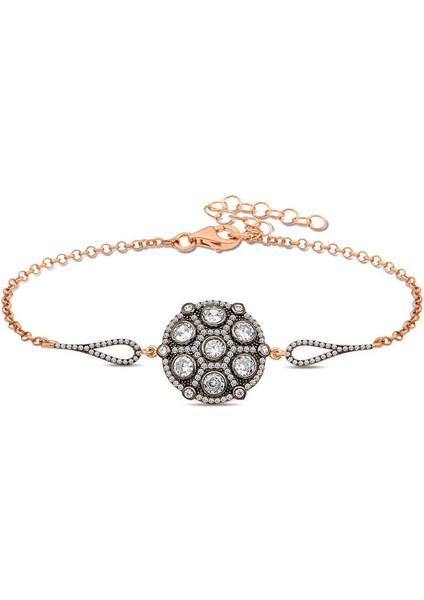 925 Ayar Gumuss Rose Elmas Montür Bileklik