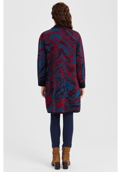 Kadın Dik Yaka Renkli Dalga Desenli Uzun Yün Kaban K.lacivert indirimleri