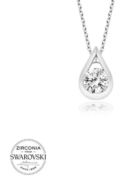 Swarovski Taşlı 925 Ayar Gümüş Damla Tektaş Kadın Kolye