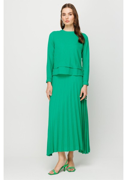 Pilise Etekli Keten Takım Yeşil fırsatları