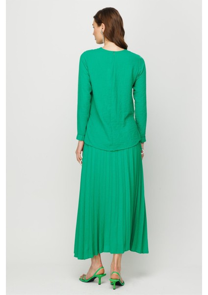 Pilise Etekli Keten Takım Yeşil indirimleri