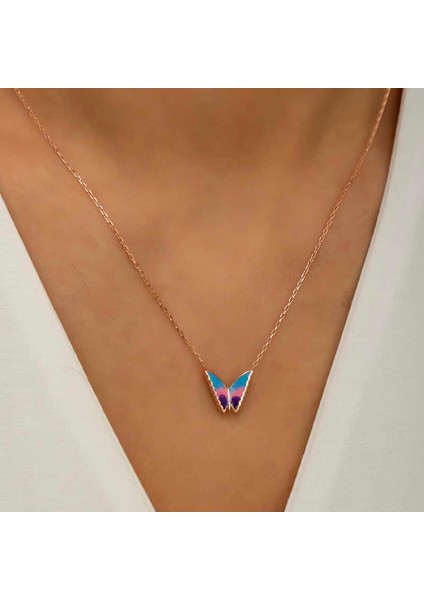 925 Ayar Gümüş Rose Minimal Kelebek Kadın Kolye fırsatları