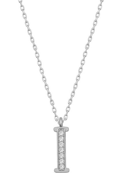 925 Ayar Gümüş Rodyum I Harfi Kadın Kolye