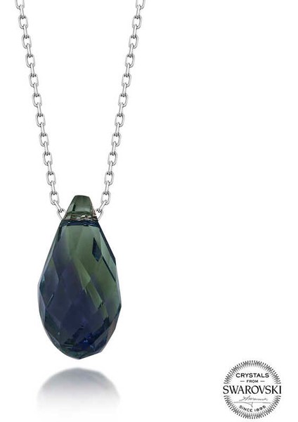 Swarovski Crystal Taşlı Drop Kesim 925 Ayar Gümüş Kadın Kolye