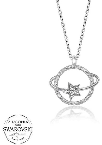 Swarovski Taşlı 925 Ayar Gümüş Gezegen Kadın Kolye