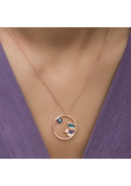 925 Ayar Gümüş Rose Nazarlı El ve Ayak Izi Kadın Kolye indirimleri