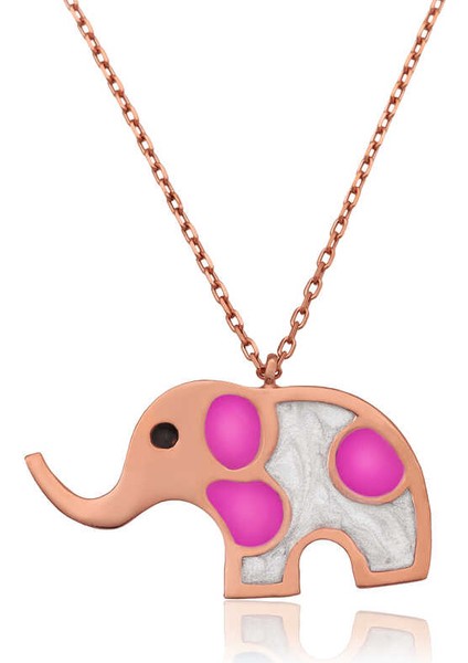 925 Ayar Gumuss Rose Fil Bayan Kolye