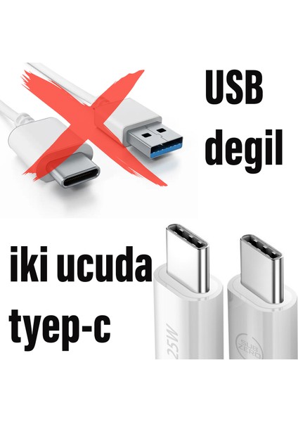 Type-C 25W Destekli Kısa 25CM Hızlı Şarj Data Powerbank Kablosu