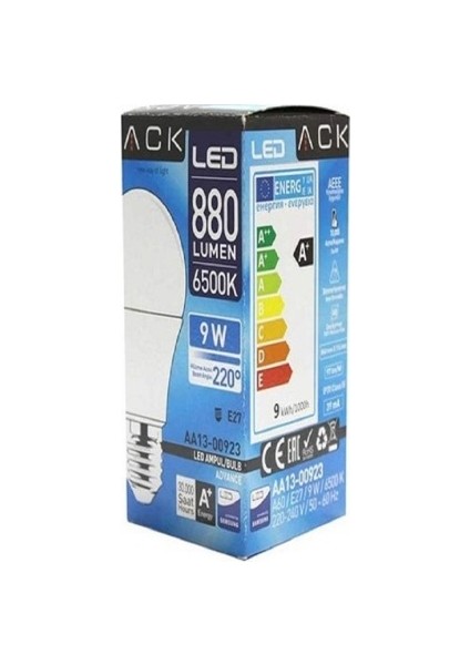 9W A60 LED Ampul 6500K Beyaz Işık 880LM E27 ACK-AA13-00923