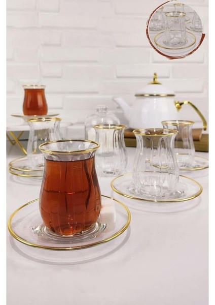 6 Kişilik Kulplu Ağız Çıdar Çay Takımı Altın – 741-281