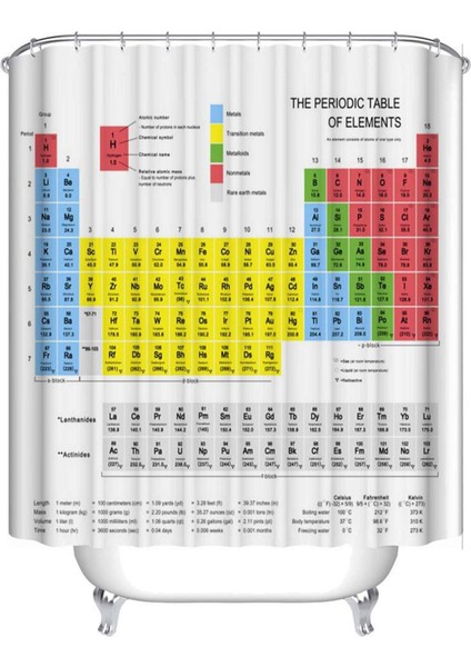 Duş Perdesi Periyodik Tablosu Su Geçirmez Kumaş Perdeler Kimya Severler Banyo Perdesi Kancalı (Yurt Dışından)