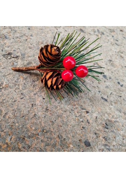 20 Adet Yapay Çiçek Kırmızı Noel ve Holly Dalları Dekorlu Çam Kozalağı (Yurt Dışından)
