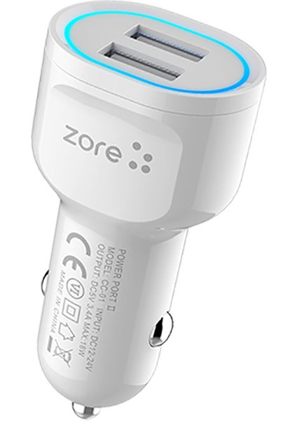 Hızlı Şarj Özellikli LED Işıklı Dual USB Araç Şarj Başlığı 18W (Cc-01)