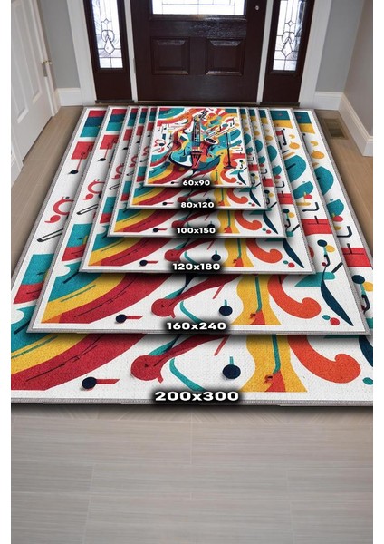 Renkli Gitar Halısı,Pop Art Müzik Halısı,Müzik Evi Halısı Tarz Genç Odası Halısı,Gitarist,Müzik Sever Halısı indirimleri