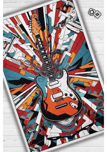 Renkli Gitar Halısı,Pop Art Müzik Halısı,Rock Müzik Halısı Elektro Gitar Figürlü Renkli Modern Halı,Müzik Halı fiyatları