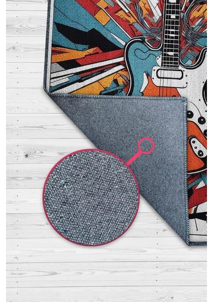 Renkli Gitar Halısı,Pop Art Müzik Halısı,Rock Müzik Halısı Elektro Gitar Figürlü Renkli Modern Halı,Müzik Halı modelleri