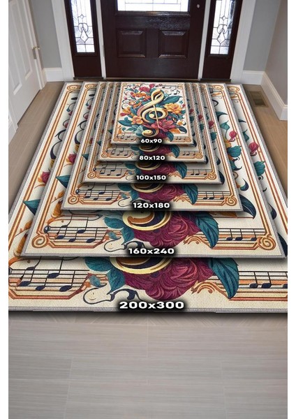 Çiçek Desenli Müzik Halısı,Sol Anahtarı ve Notalı Halı,Çok Renkli Krem Müzik Sever Halısı,Müzik Sınıfı Halısı indirimleri