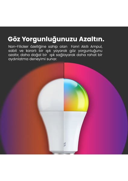 Akıllı Led Ampul 4'lü Set, 9w-titreşimsiz, 16.7 Milyon Renk, Sesli Kontrol, 2 Yıl Garantili