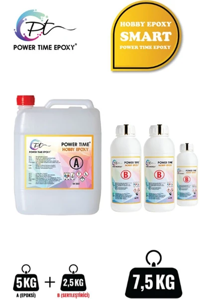 Power Time Epoxy 7.5 kg Hobby Epoxy Smart/ Hobi Epoksi Reçine Şeffaf Ince Döküm