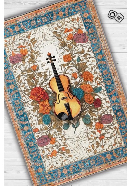 Art Deco Keman Halısı,Çiçekli Müzik Halısı,Moden Yorumlu Vintage Salon Halısı,Müzik Sınıfı Dekor Halısı fiyatları