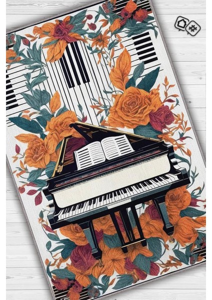 Art Deco Piyano Halısı,Piyano Önü Halısı Çiçekli Müzik Halısı,Çocuklara Piyanoyu Sevdiren Halı,Sanat Halısı fiyatları