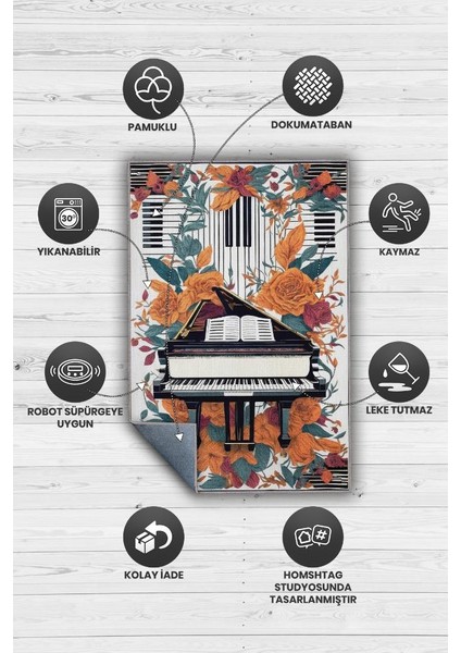Art Deco Piyano Halısı,Piyano Önü Halısı Çiçekli Müzik Halısı,Çocuklara Piyanoyu Sevdiren Halı,Sanat Halısı fırsatları
