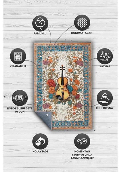 Art Deco Keman Halısı,Çiçekli Müzik Halısı,Moden Yorumlu Vintage Salon Halısı,Müzik Sınıfı Dekor Halısı fırsatları