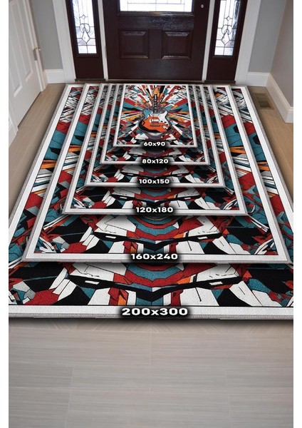 Renkli Gitar Halısı,Pop Art Müzik Halısı,Rock Müzik Halısı Elektro Gitar Figürlü Renkli Modern Halı,Müzik Halı indirimleri