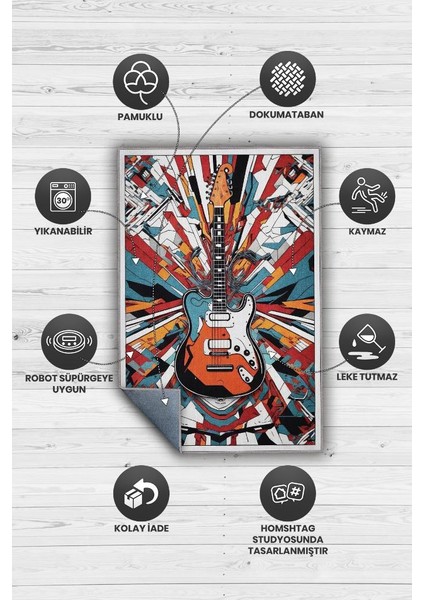 Renkli Gitar Halısı,Pop Art Müzik Halısı,Rock Müzik Halısı Elektro Gitar Figürlü Renkli Modern Halı,Müzik Halı fırsatları