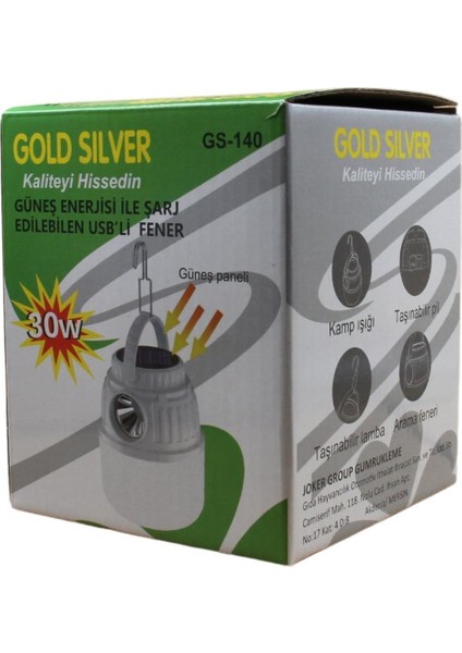 Gold Silver GS-140 USB Li Güneş Panelli Lamba