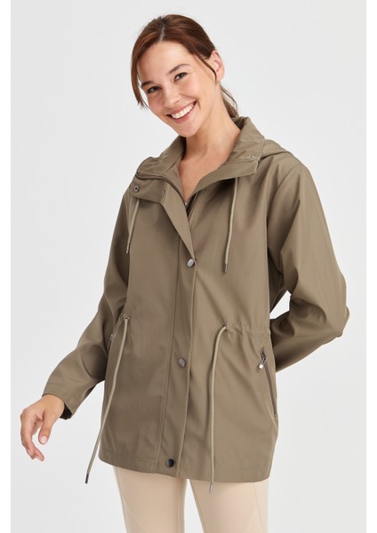 Kadın Kapüşonlu Kısa Trençkot Yeşil modelleri