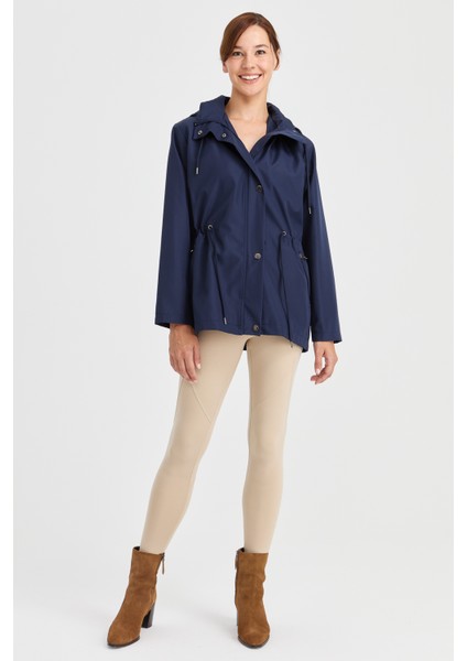 Kadın Kapüşonlu Kısa Trençkot Lacivert